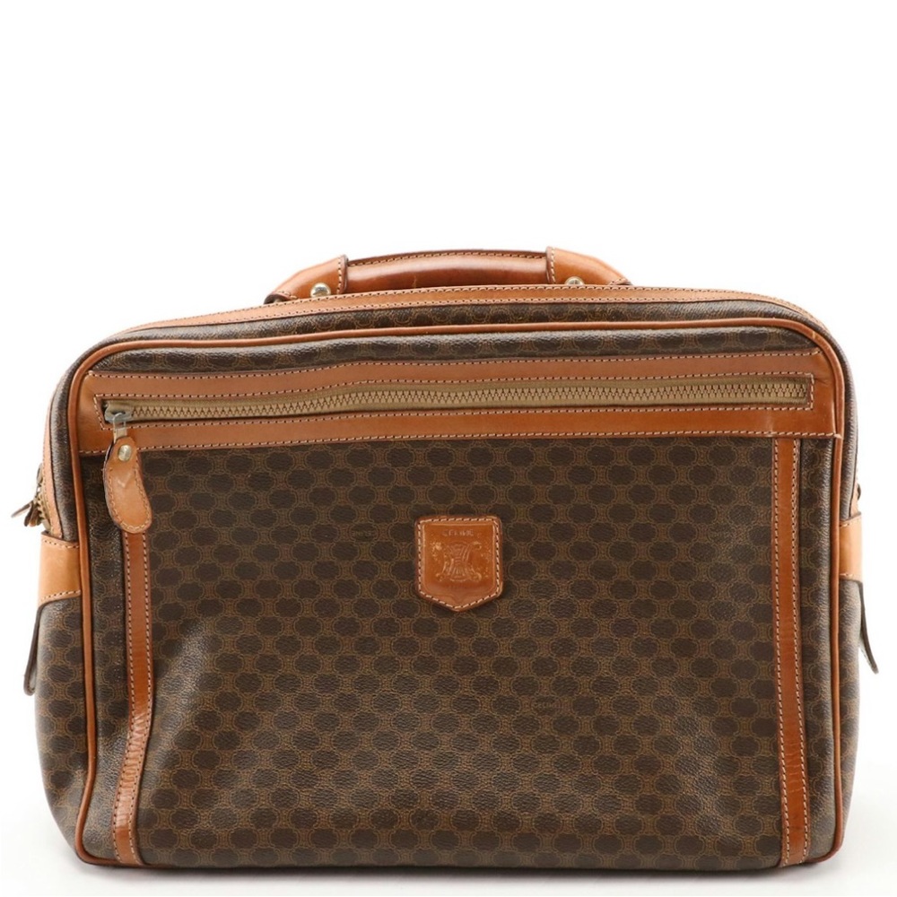 Celine LapTop Bag-Double Zip Soft Carry-On Bag in Macadam Canvas and Leather